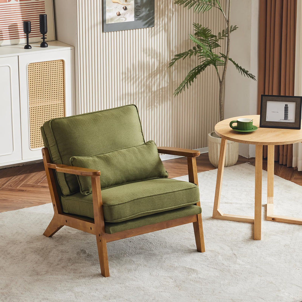 Green Linen Fabric Upholstered Accent Chair Set of 2 N716