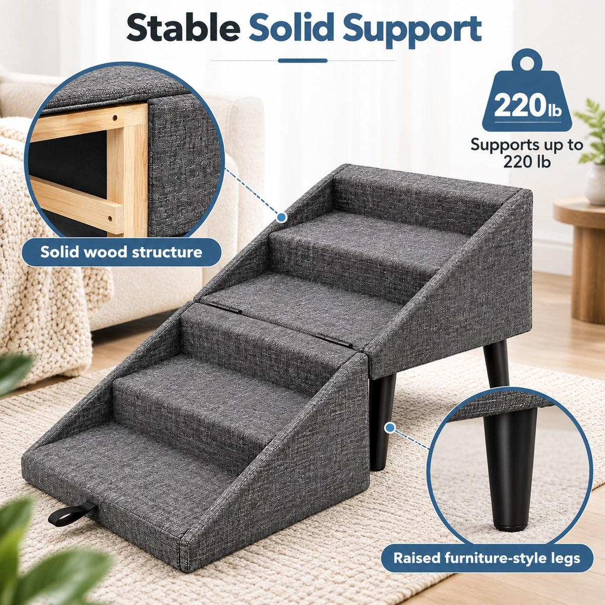 Foldable Dog Stairs Ottoman 2 in 1 Pet Steps with Storage L8496