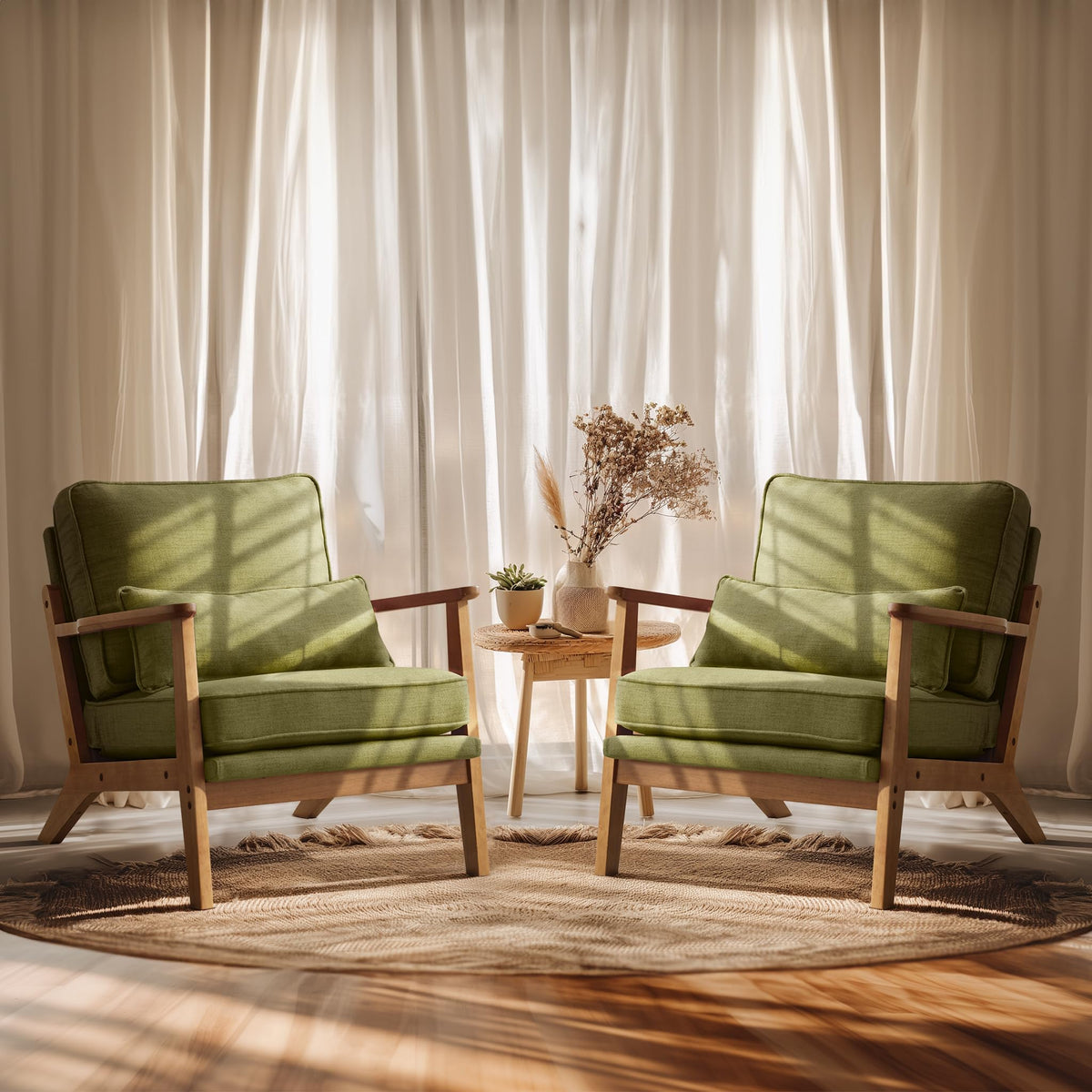 Green Linen Fabric Upholstered Accent Chair Set of 2 N716