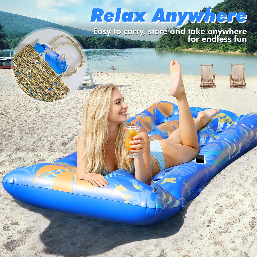 2 PCS Pool Floats Lounger with Headrest and Cup Holders D2139