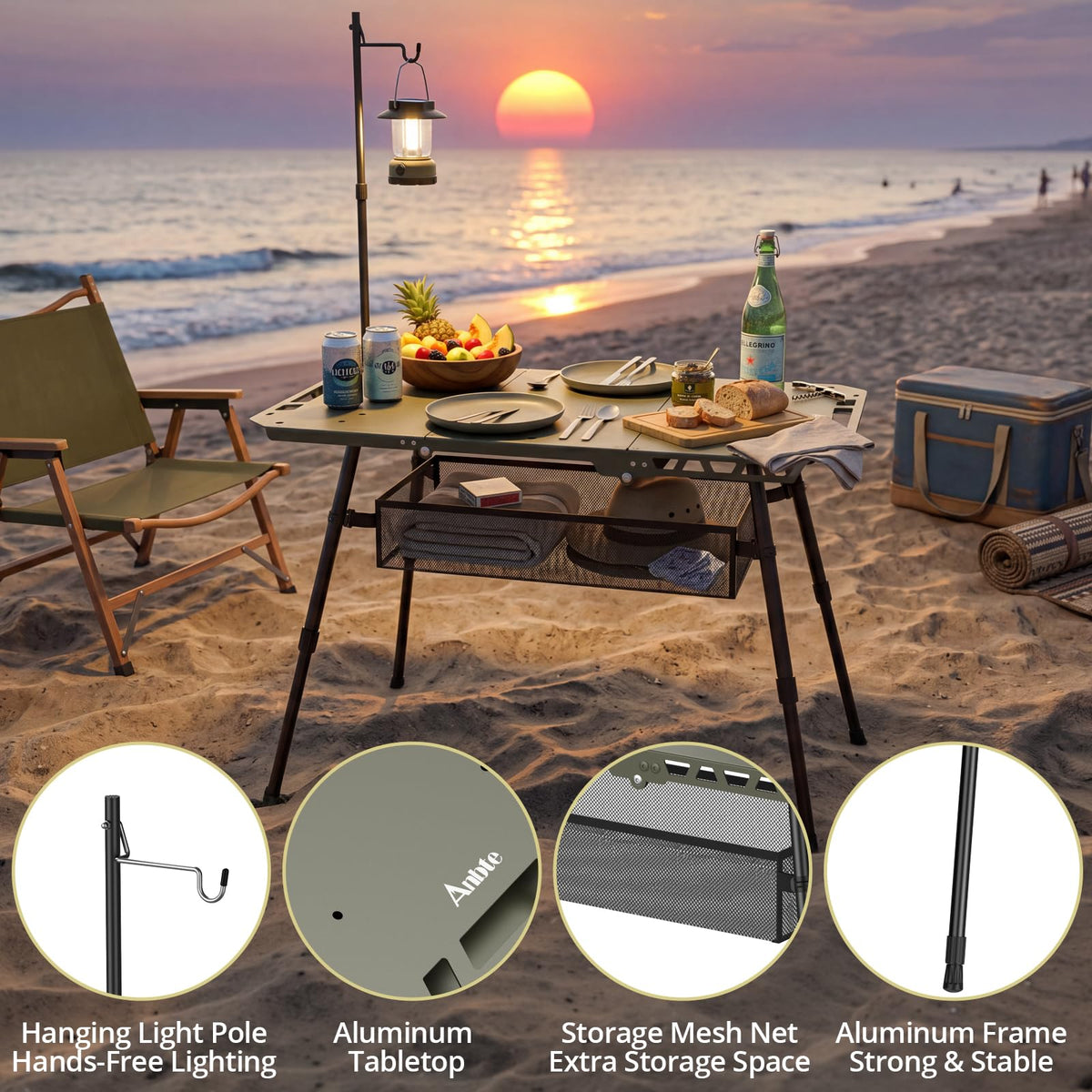 Adjustable Aluminum Folding Camping Table Y833117
