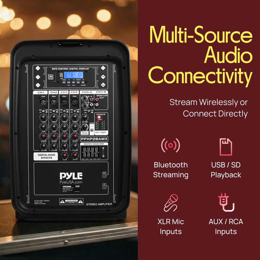 300 W Portable Wireless Bluetooth PA Speaker DJ Mixer Bundle J24945