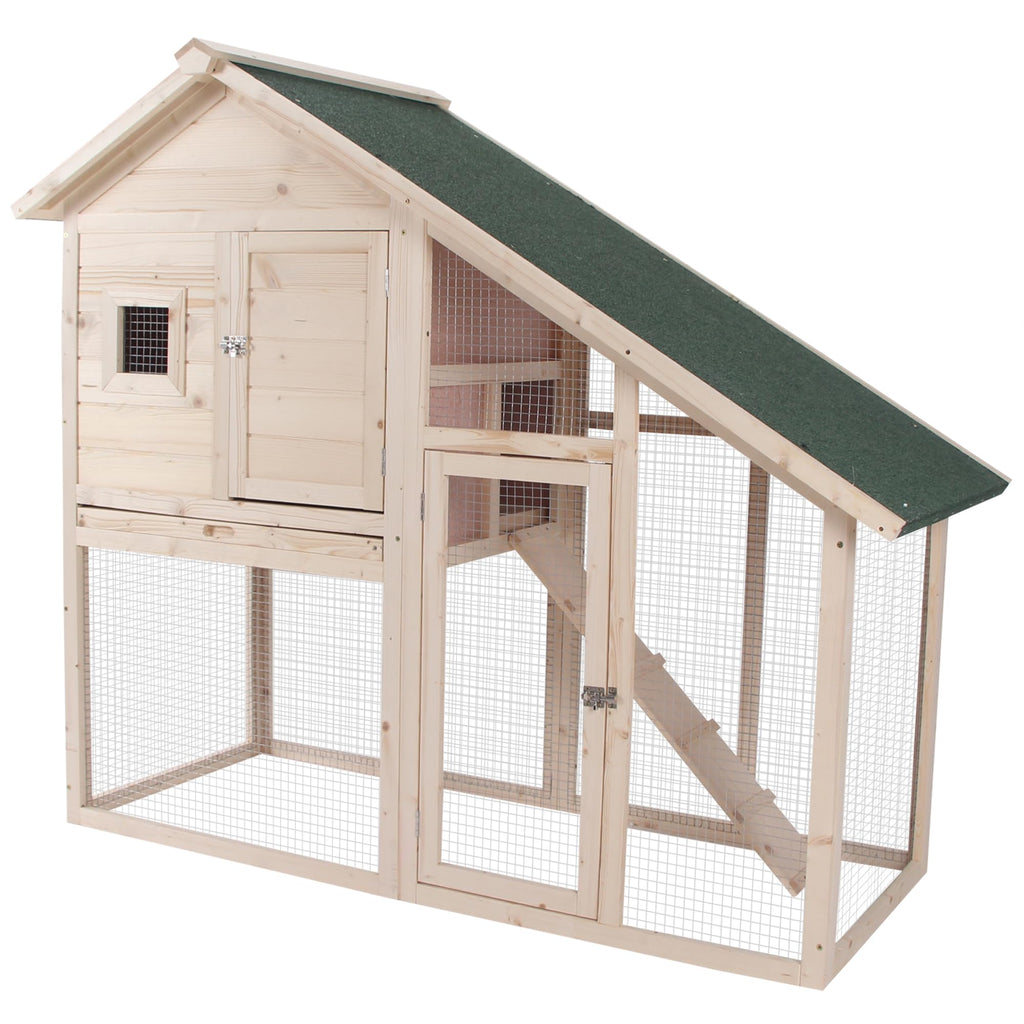 55" 2-Tier Wooden Rabbit Hutch with Ramp G7994