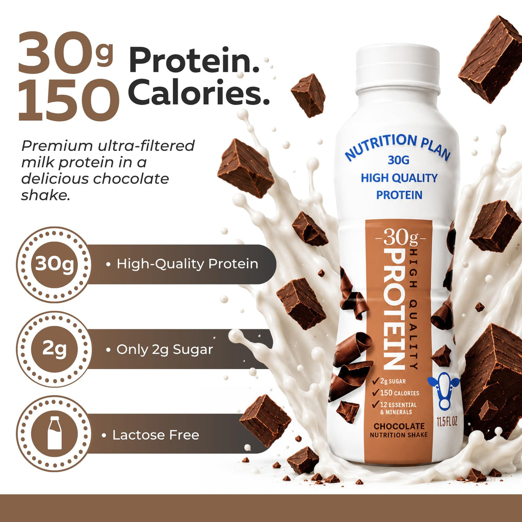High-Protein Ready to Drink Shake – 30g Milk Protein, 150 Calories, 2g Sugar – Lactose Free, Chocolate, 11.5 fl oz (12 Pack) H516