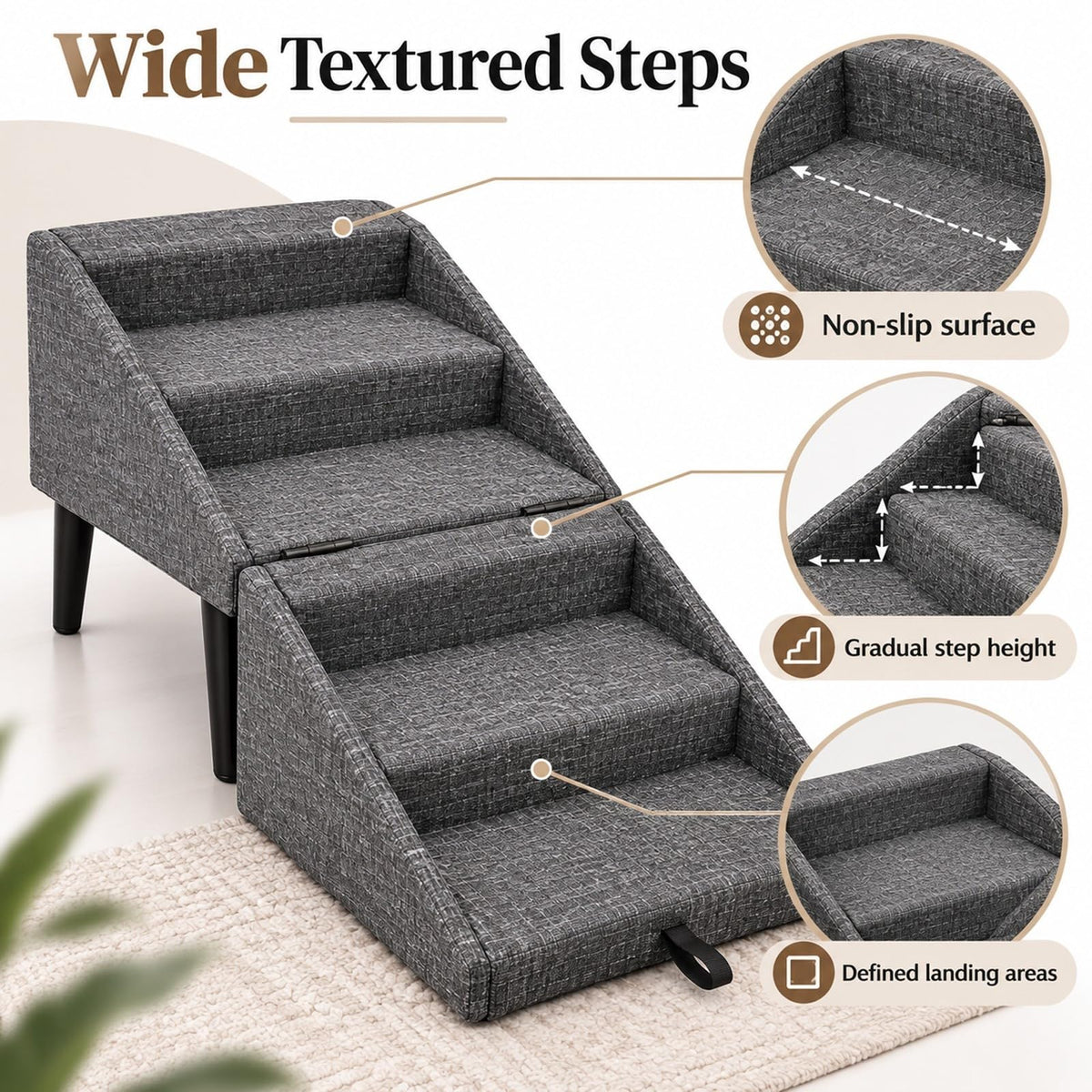 Foldable Dog Stairs Ottoman 2 in 1 Pet Steps with Storage L8496
