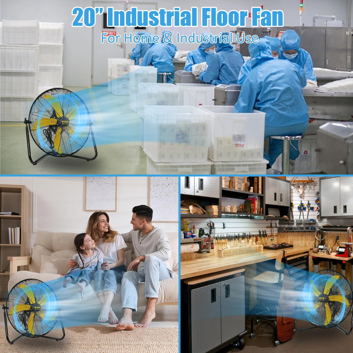 2 Pcs 20-inch 5300 CFM High Velocity Metal Floor Fan O859022