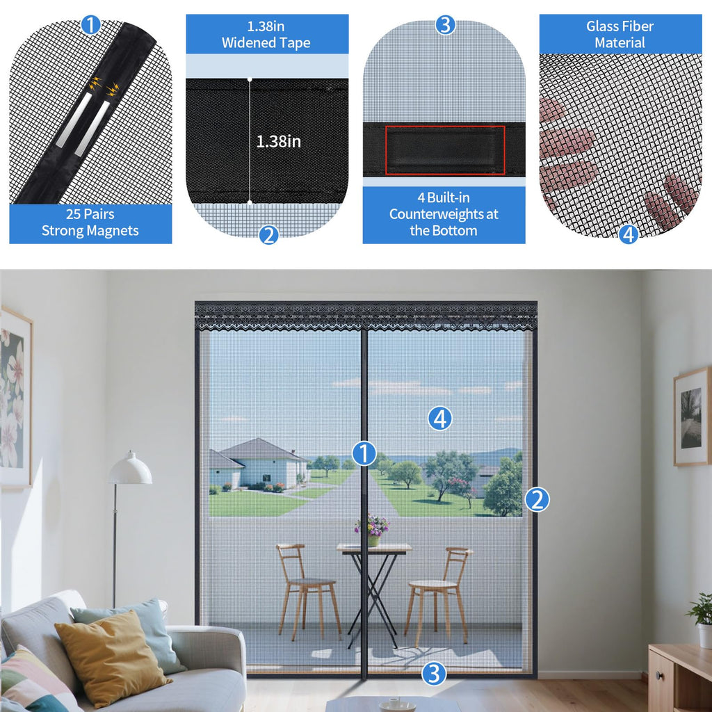 72x80 Inch Retractable Magnetic Screen Door Z1455