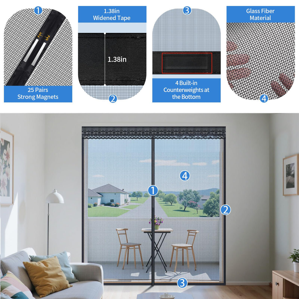 72x80 Inch Retractable Magnetic Screen Door Z1455