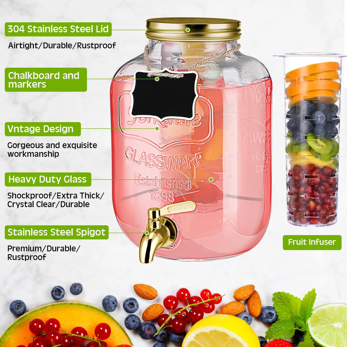 3 Pcs 2.5 Gallon Glass Beverage Dispensers with Stand U873487