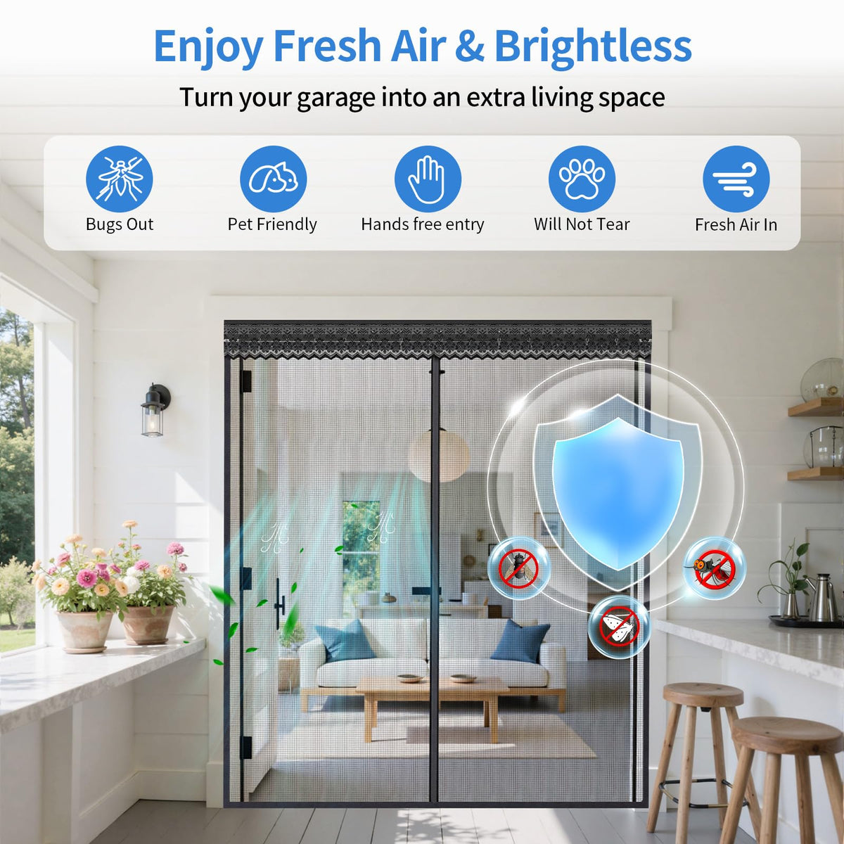 72x80 Inch Retractable Magnetic Screen Door Z1455