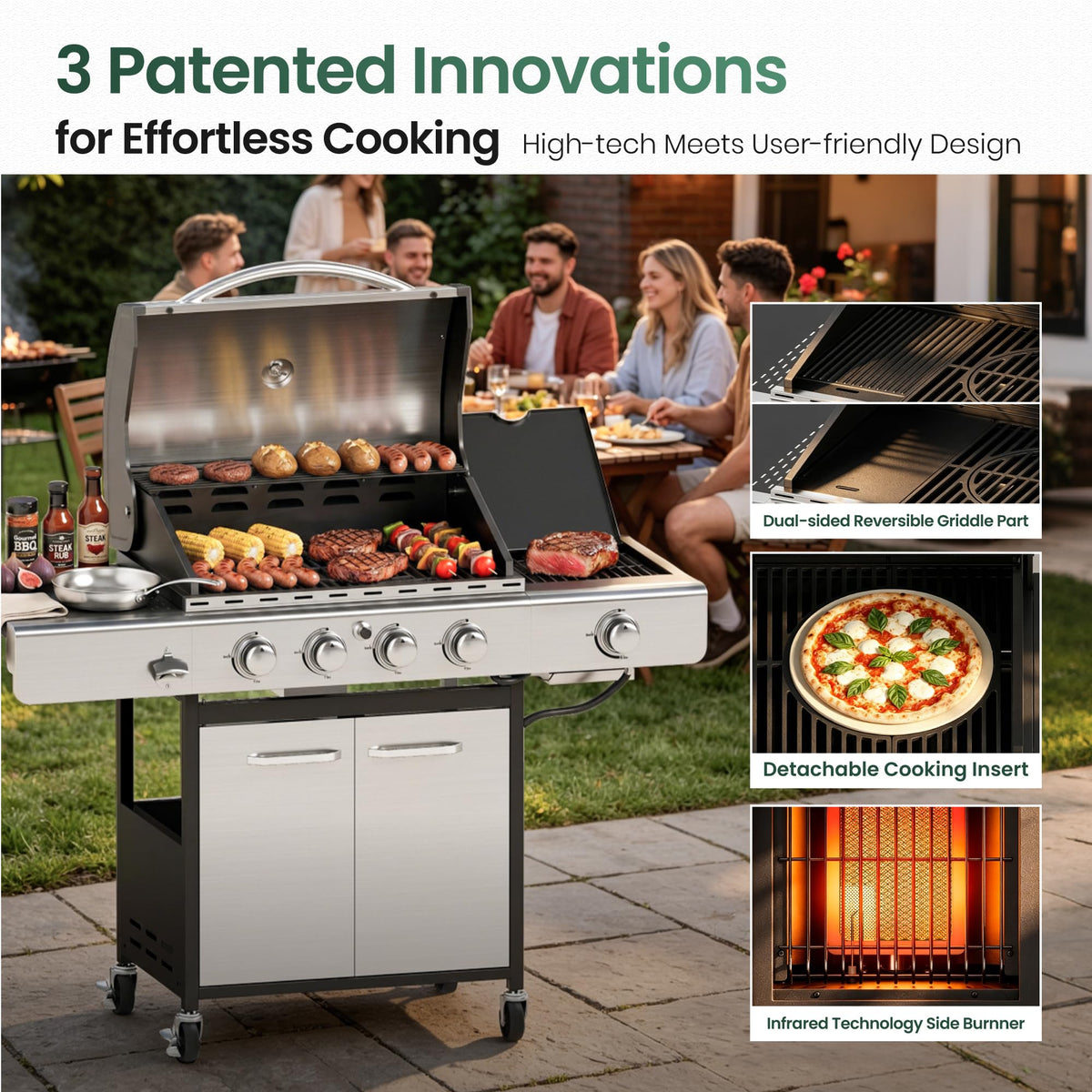 4 Burner Propane Gas Grill with Infrared Side Burner N8031