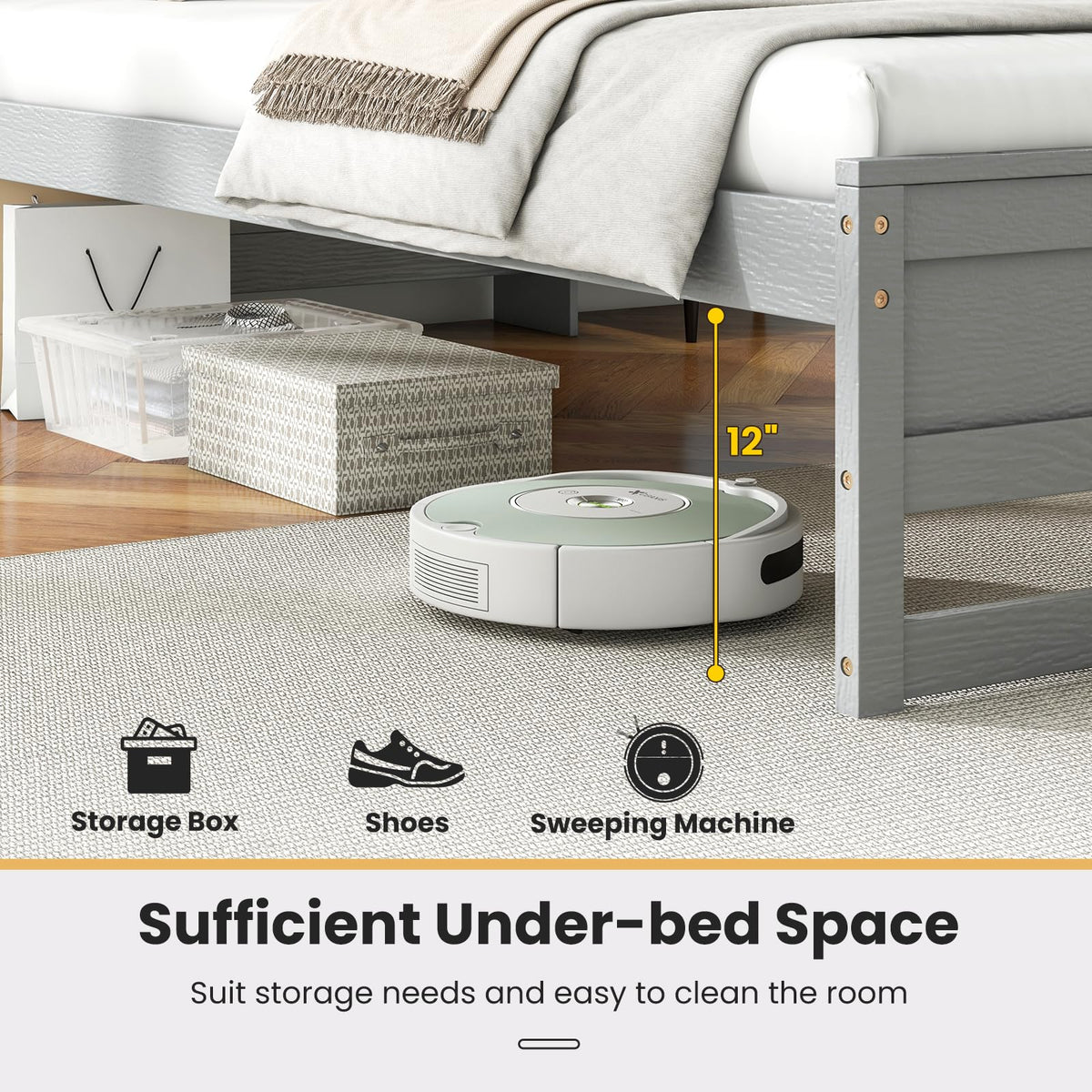 Twin Wood Platform Bed with Storage Headboard and Charging Station P694