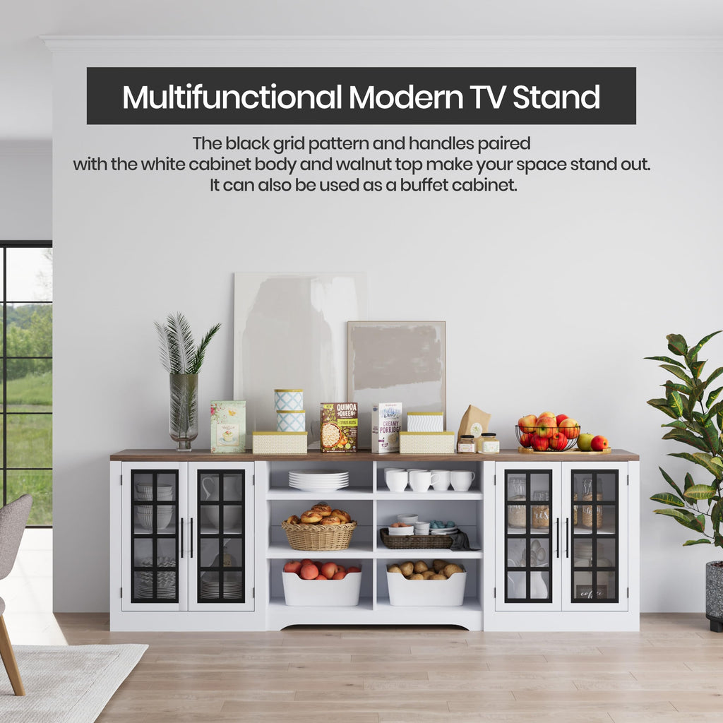 White TV Stand with Storage Cabinet and 3-Tier Open Shelves I990328