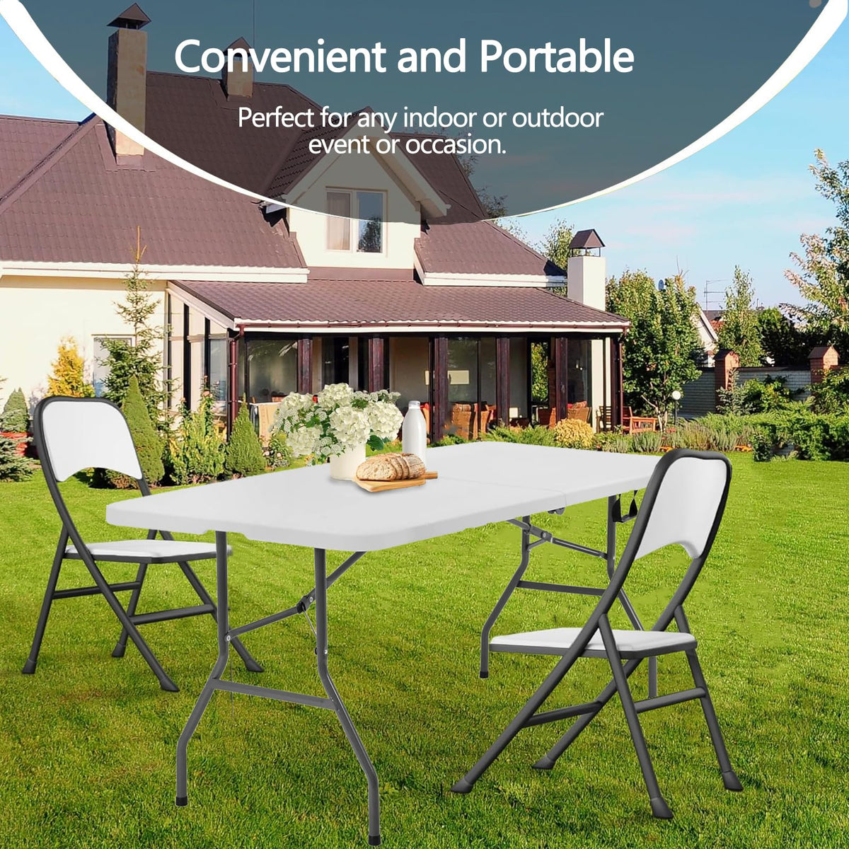 6ft White Folding Table with Carrying Handle N203