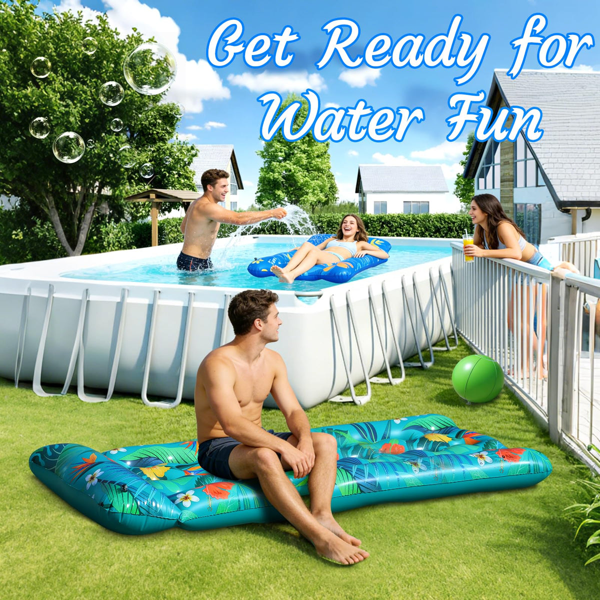 2 PCS Pool Floats Lounger with Headrest and Cup Holders D2139