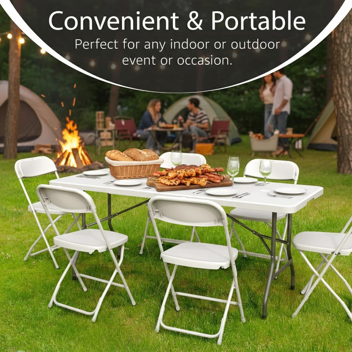 6ft White Folding Table with Carrying Handle N203