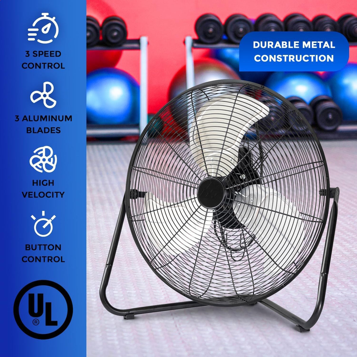 20 Inch 3-Speed High Velocity Metal Floor Fan S476