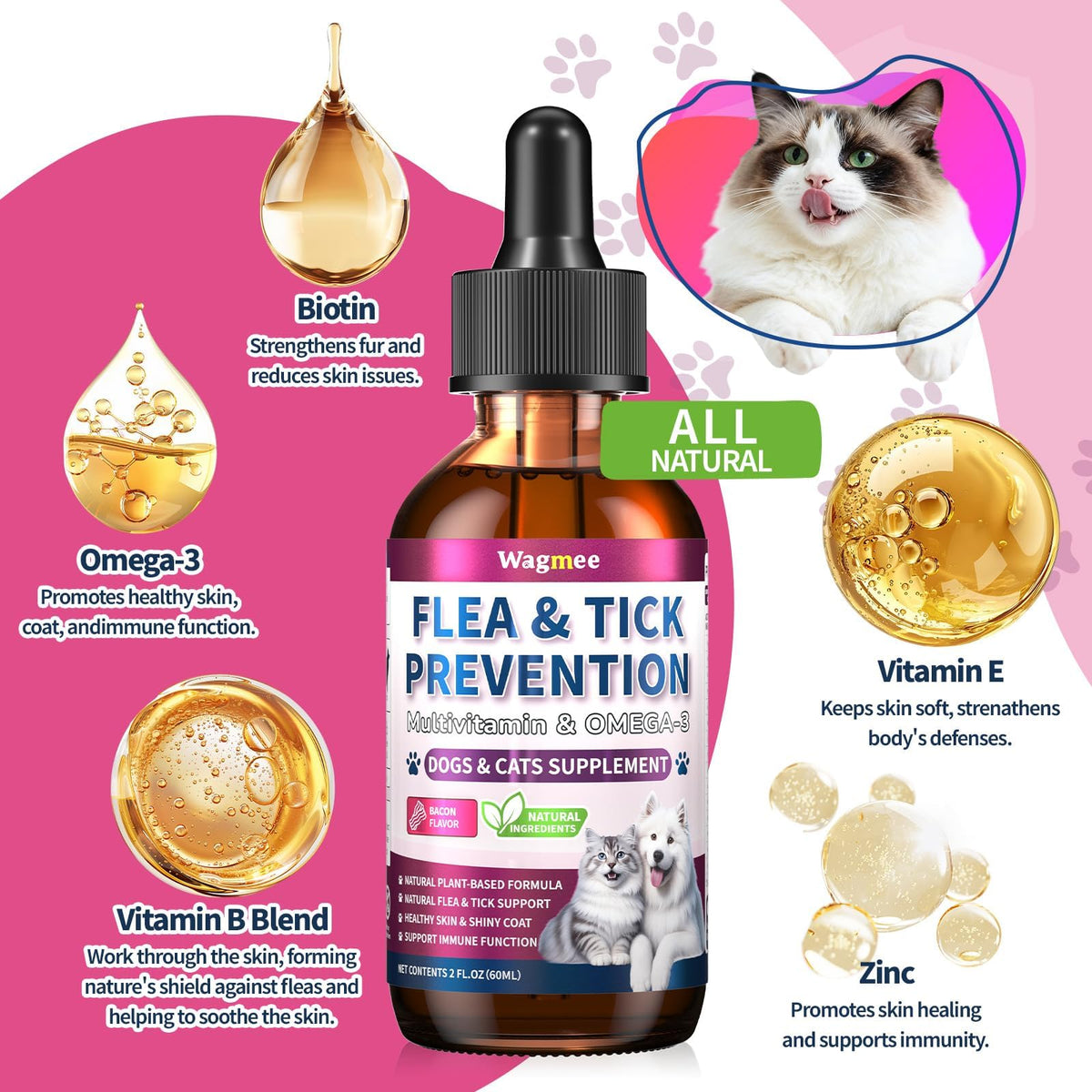 Flea and Tick Prevention for Cats & Dogs 60ml W6302