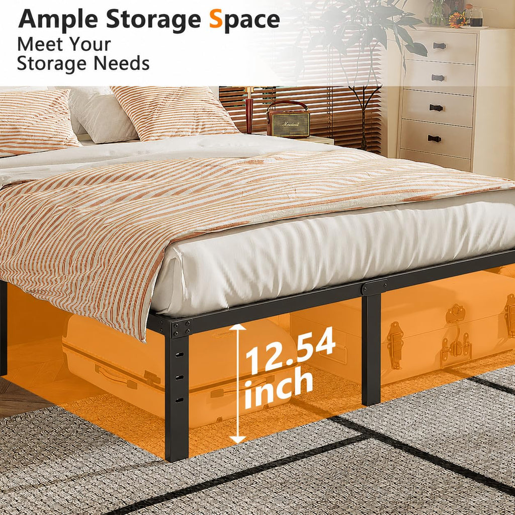 14 Inch Queen Metal Platform Bed Frame with Underbed Storage K525