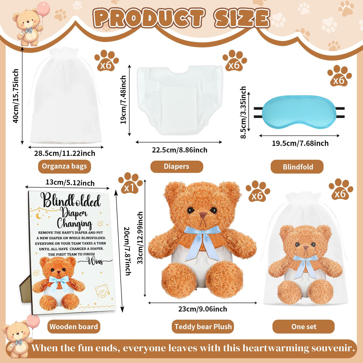 25 Pack Baby Shower Games Blindfold Diaper Changing Kit M1678