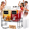 1 Gallon Glass Drink Dispensers 2 Pack with Stand Stainless Steel Spigot V4446
