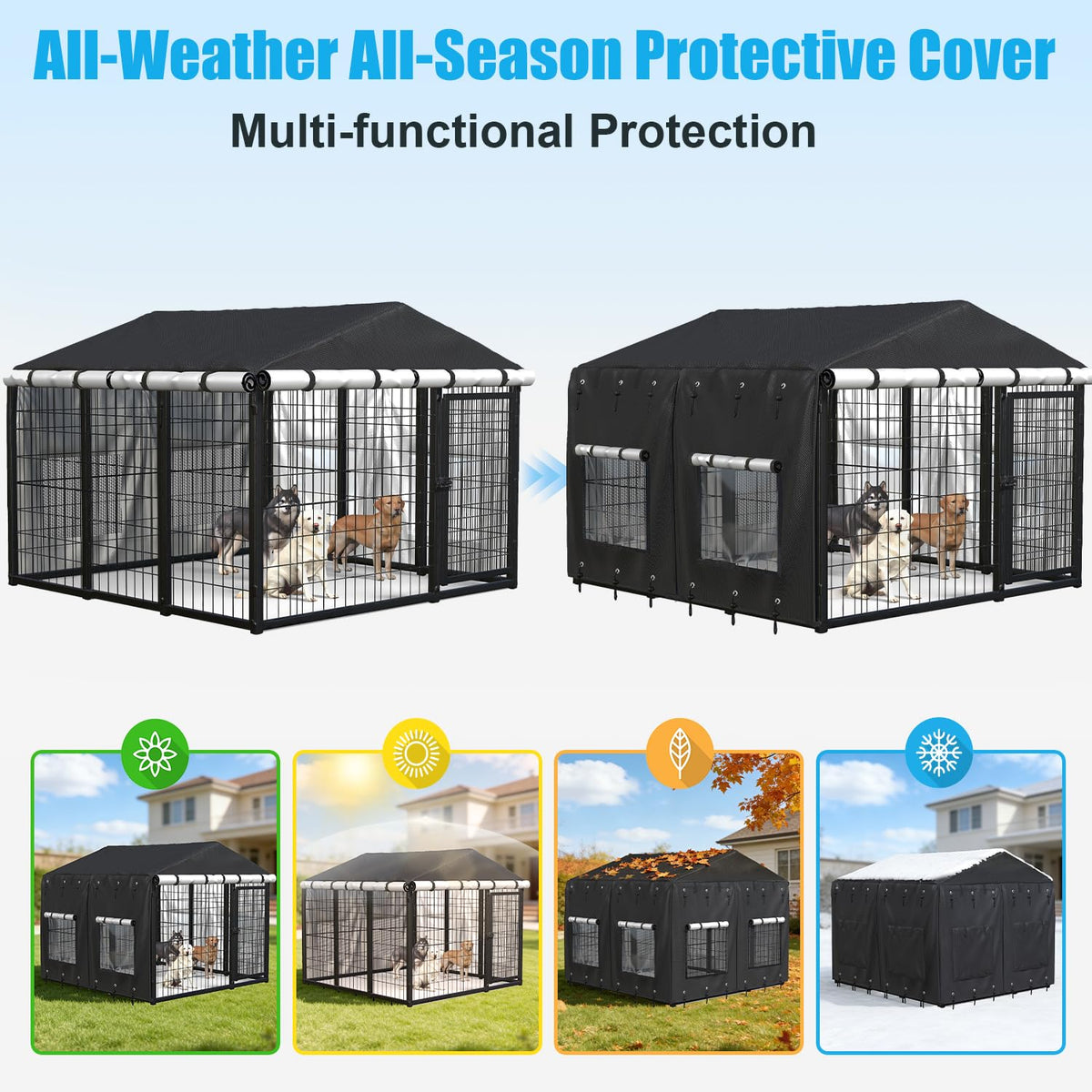 Waterproof Dog Kennel Cover with Transparent Window X18858