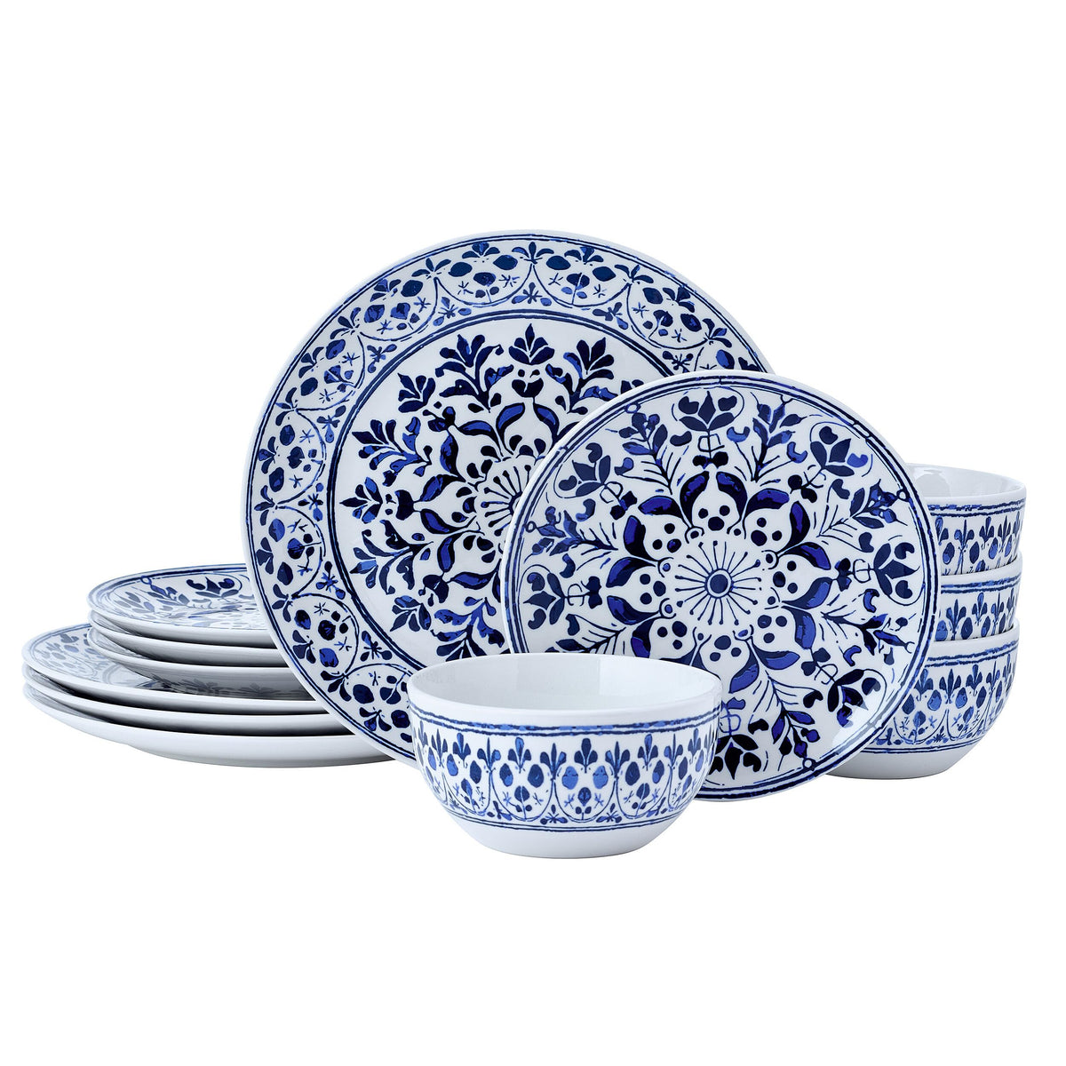 12 Piece Blue Stoneware Dinnerware Set H1007