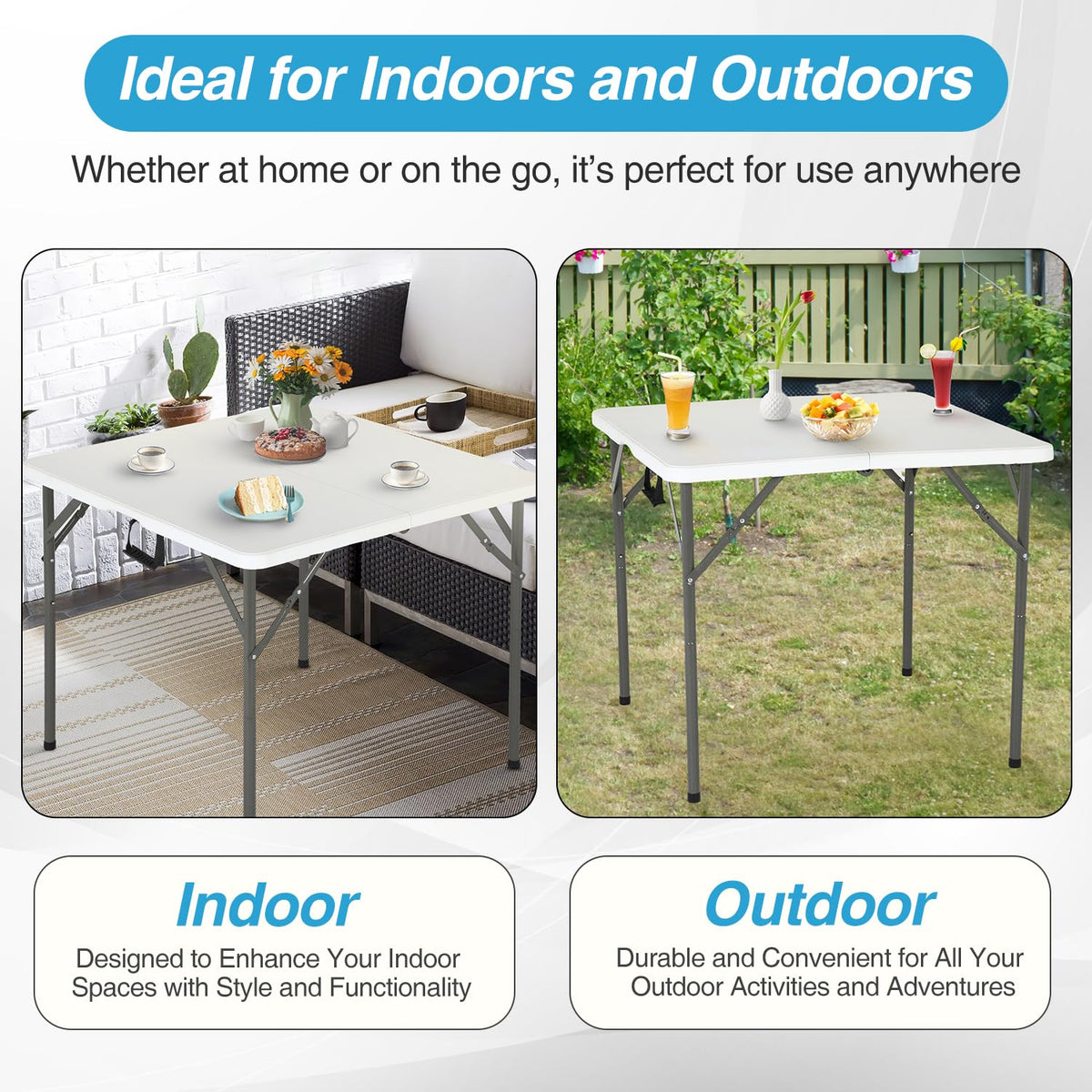 34" White Portable Plastic Folding Table W450