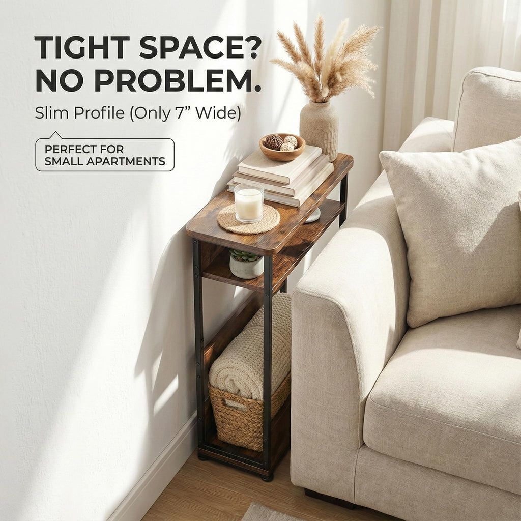 3-Tier Narrow Side Table with Storage Shelf J344687