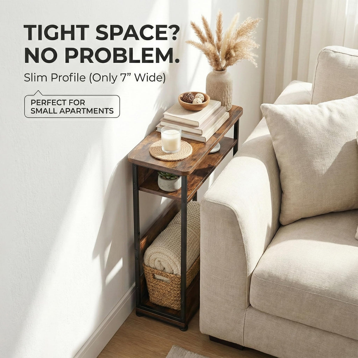 3-Tier Narrow Side Table with Storage Shelf J344687