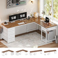 Brown White L Shaped Desk with 5 Drawers X275