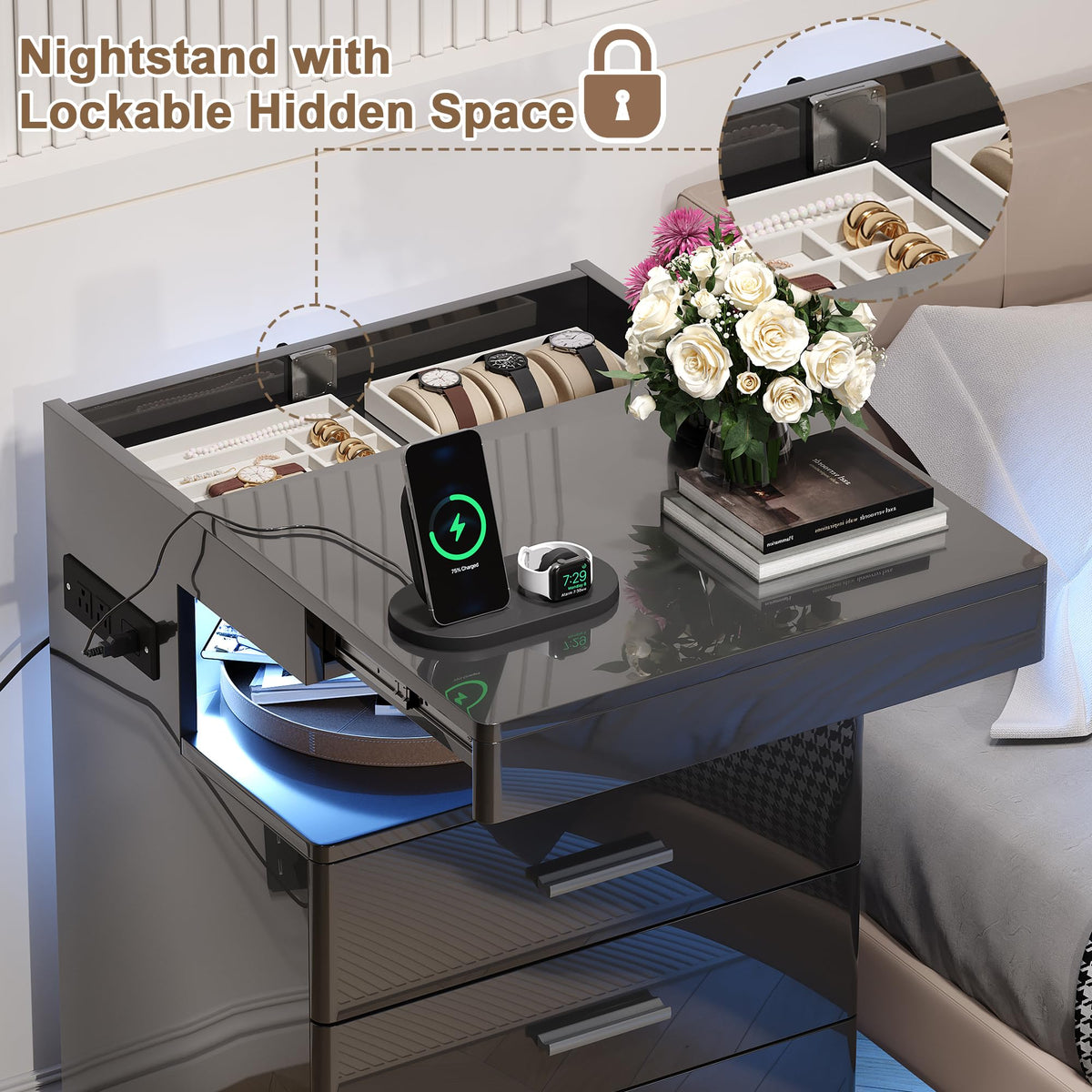Led Nightstand with Charging Station X317