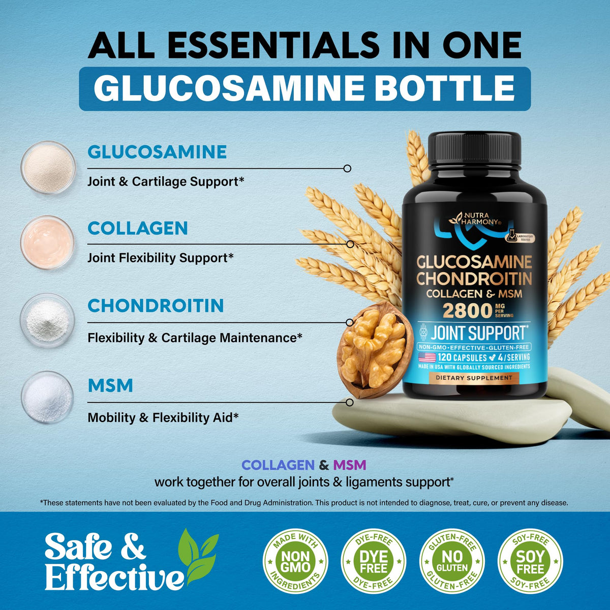 Glucosamine Chondroitin MSM Collagen 2800 mg 120 Caps V930199