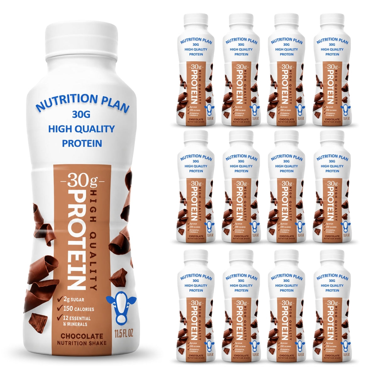 High-Protein Ready to Drink Shake – 30g Milk Protein, 150 Calories, 2g Sugar – Lactose Free, Chocolate, 11.5 fl oz (12 Pack) H516
