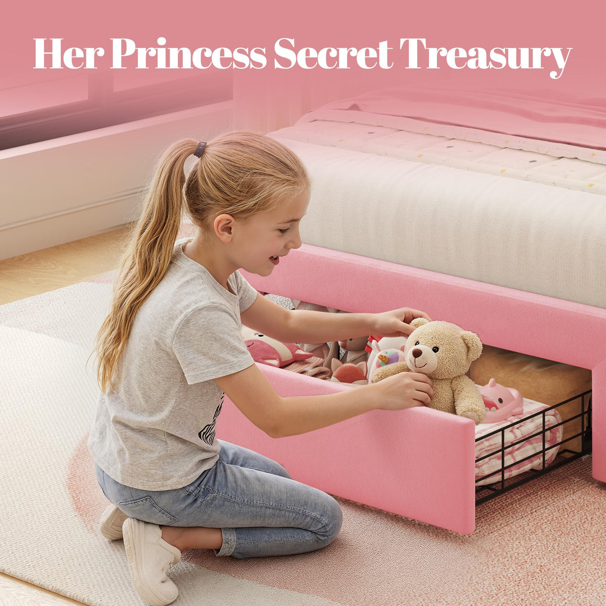 Twin Bed Frame with Adjustable Velvet Upholstered Headboard and Storage Drawers Z179