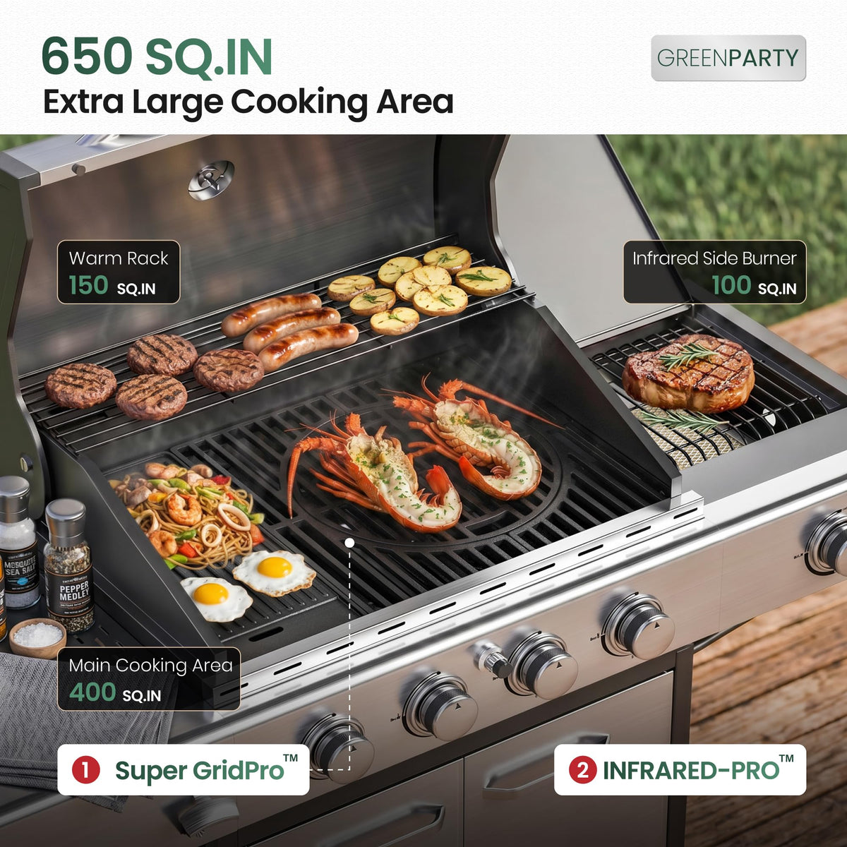 4 Burner Propane Gas Grill with Infrared Side Burner N8031