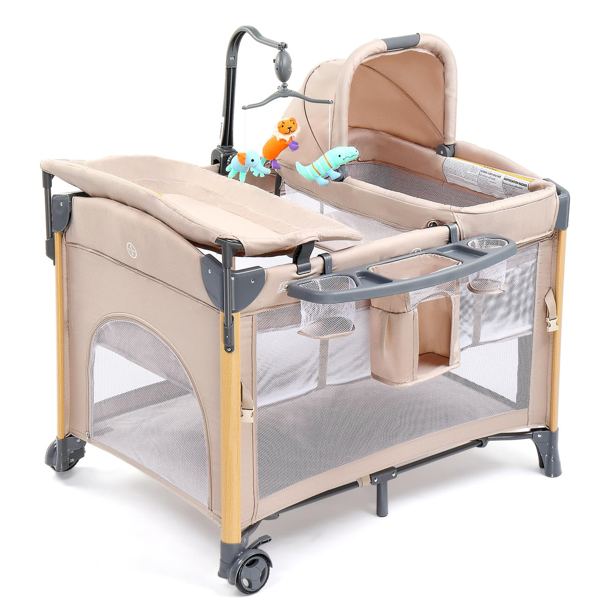7 in 1 Bedside Bassinet with Changing Table, Storage Shelf, Mattress N7331