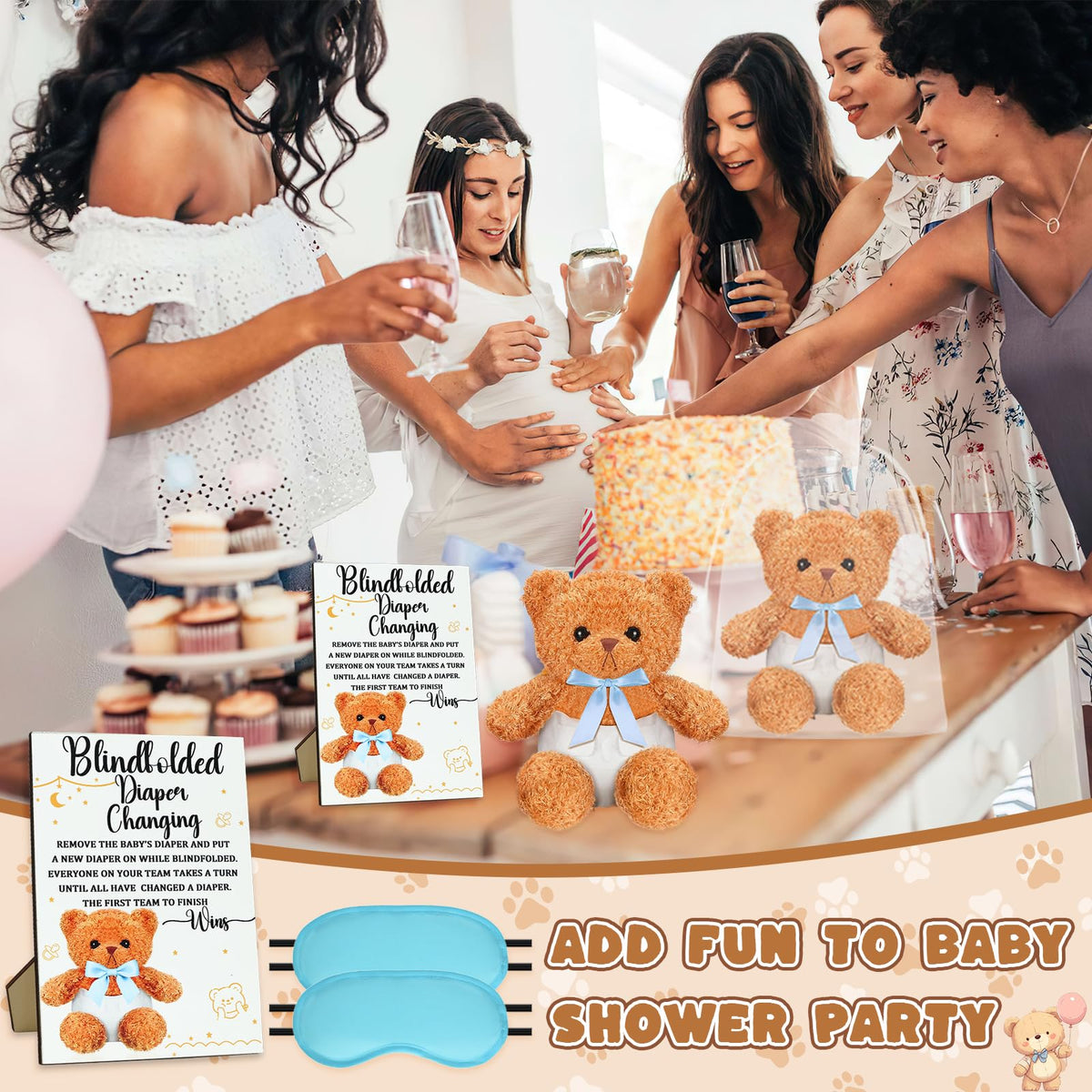 25 Pack Baby Shower Games Blindfold Diaper Changing Kit M1678