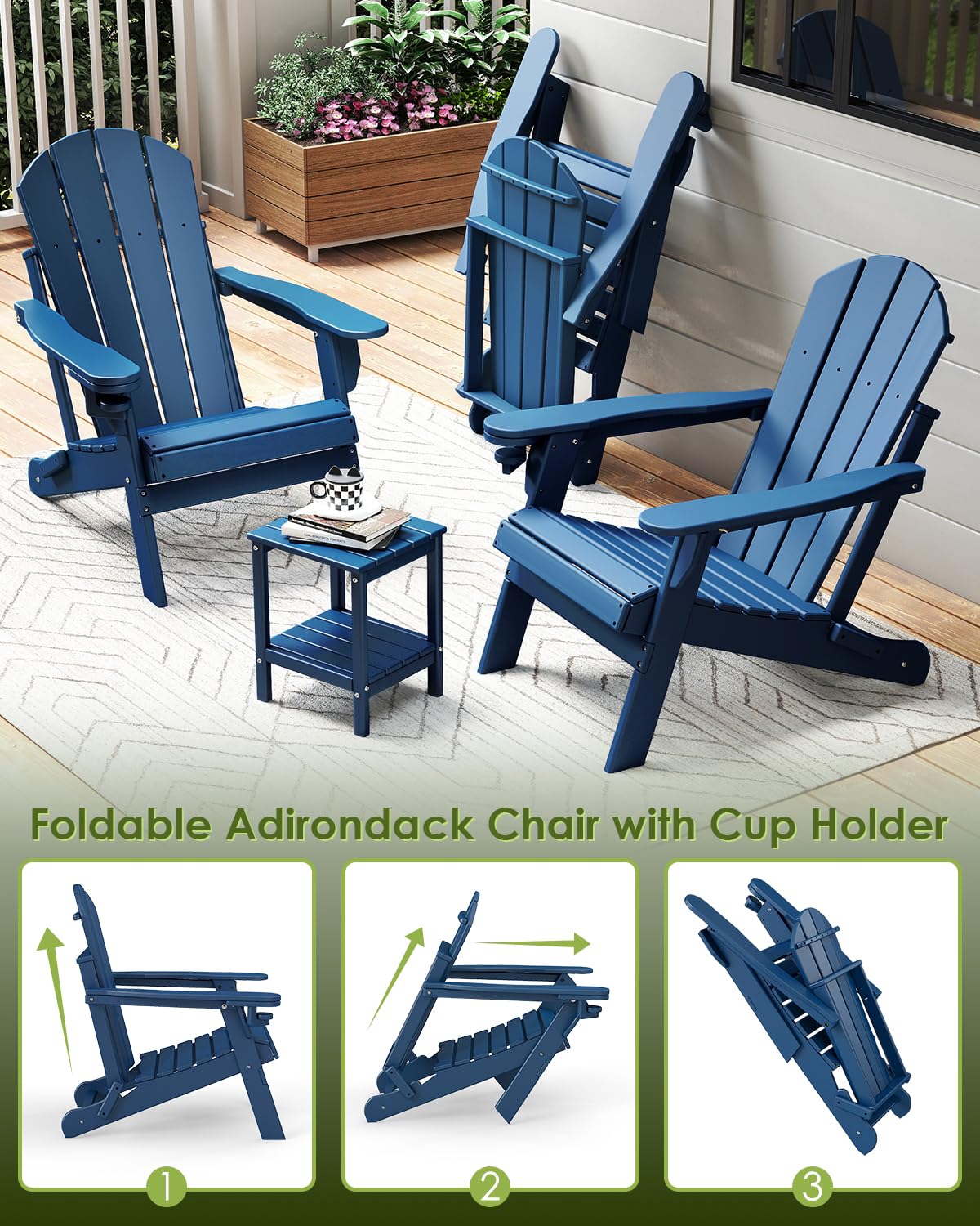 Folding Adirondack Chairs Set of 2 Blue J160492