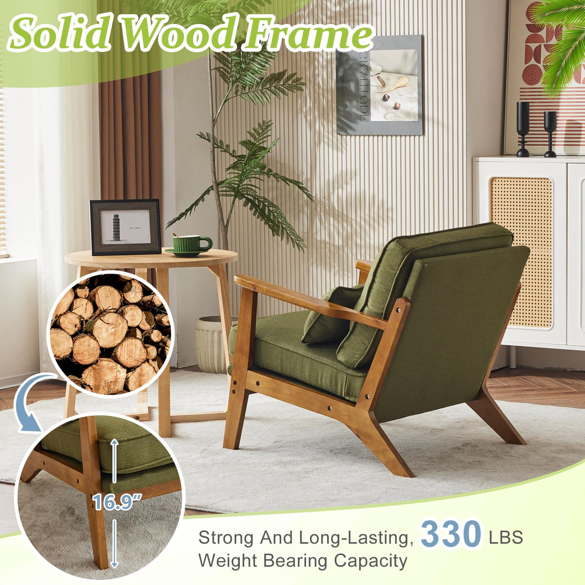 Green Linen Fabric Upholstered Accent Chair Set of 2 N716