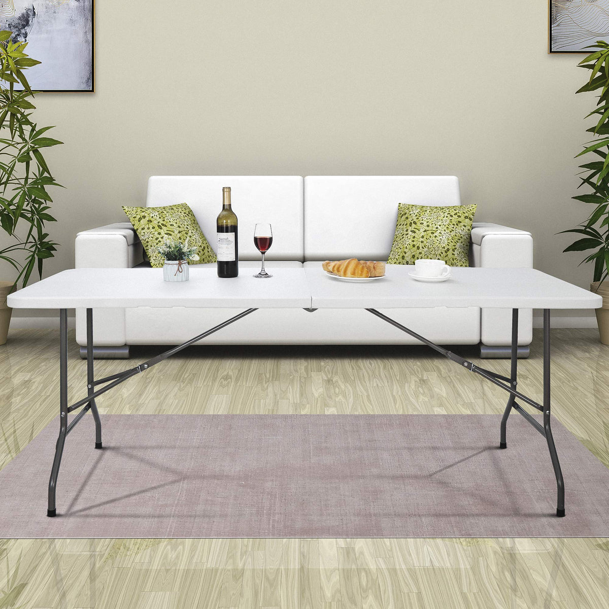 6 ft Heavy Duty Plastic Folding Table with Steel Legs, White T1940