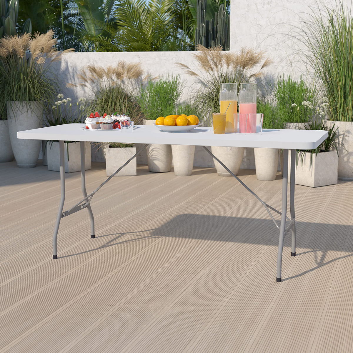 6 Pack 6-Foot Granite White Plastic Folding Table H393