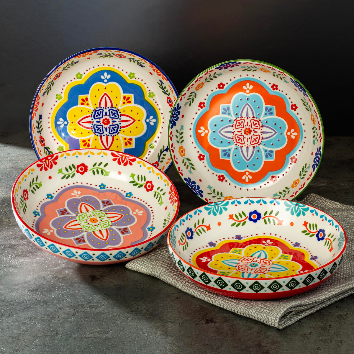 36 OZ Shallow Ceramic Dinner Bowls Set of 4 M1368
