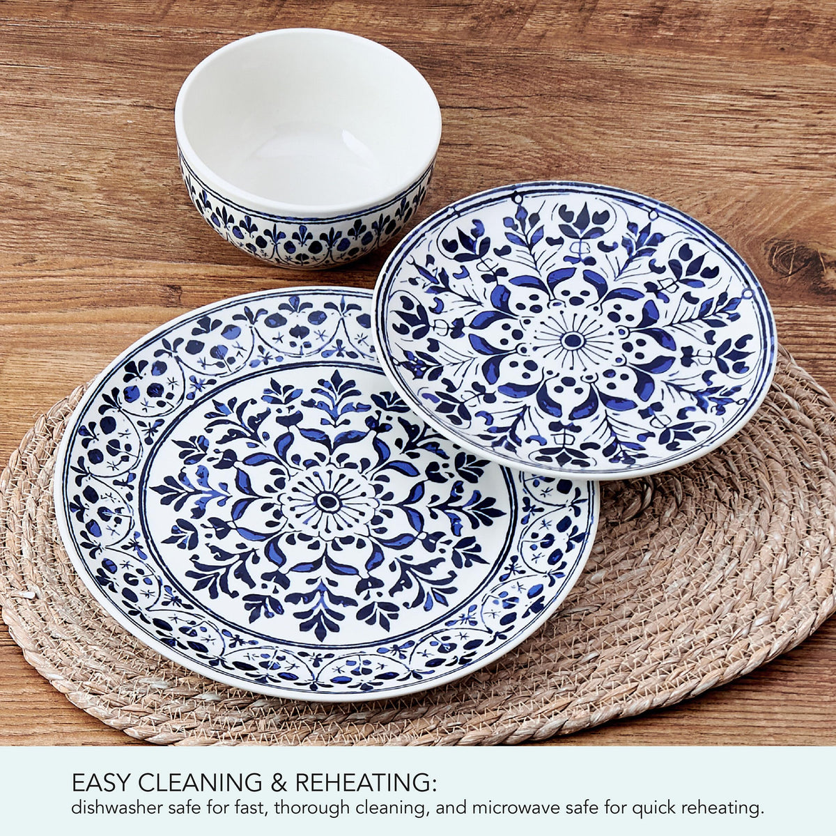 12 Piece Blue Stoneware Dinnerware Set H1007