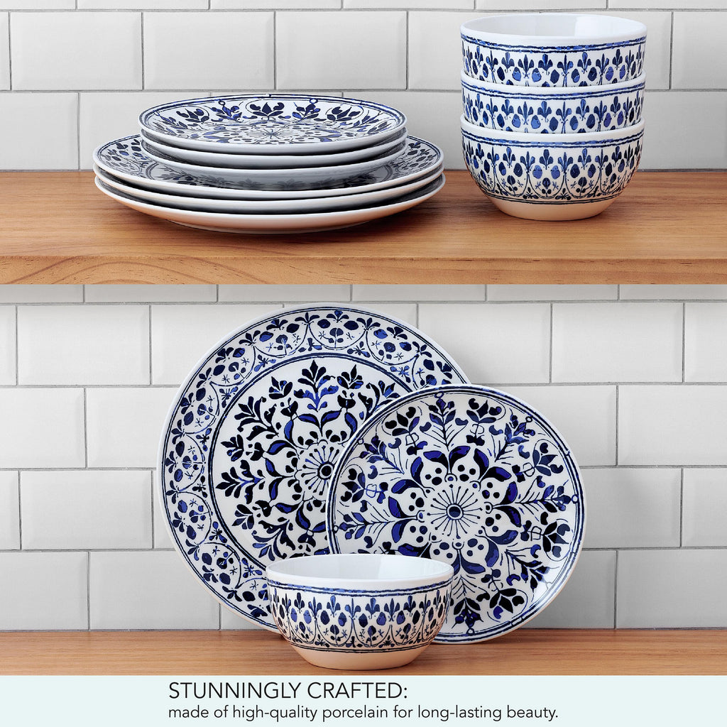 12 Piece Blue Stoneware Dinnerware Set H1007