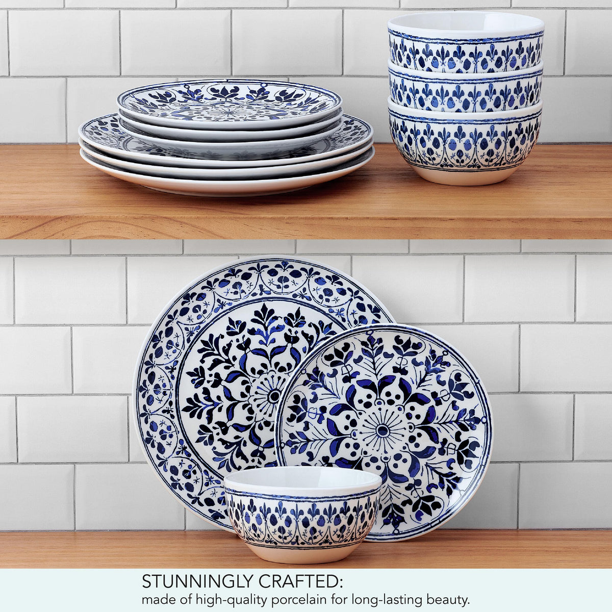 12 Piece Blue Stoneware Dinnerware Set H1007