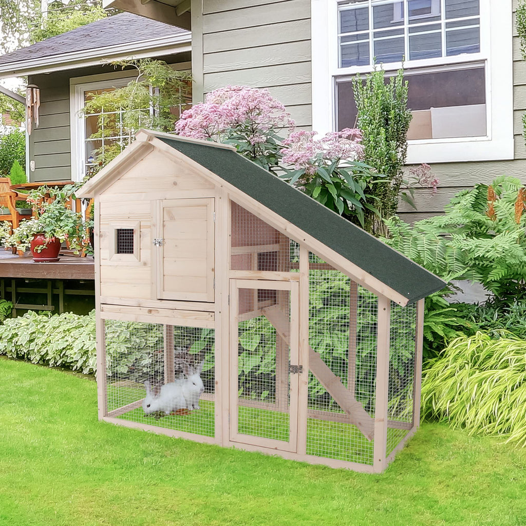 55" 2-Tier Wooden Rabbit Hutch with Ramp G7994