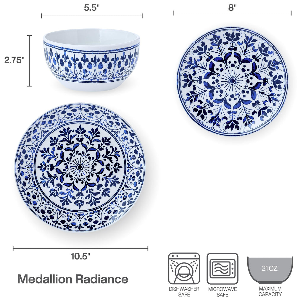 12 Piece Blue Stoneware Dinnerware Set H1007