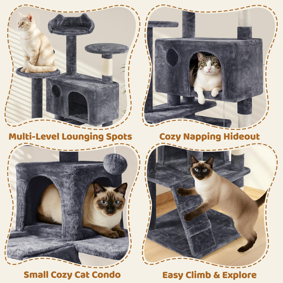 70in Multi-Level Cat Tree with Sisal Scratching Posts V6183